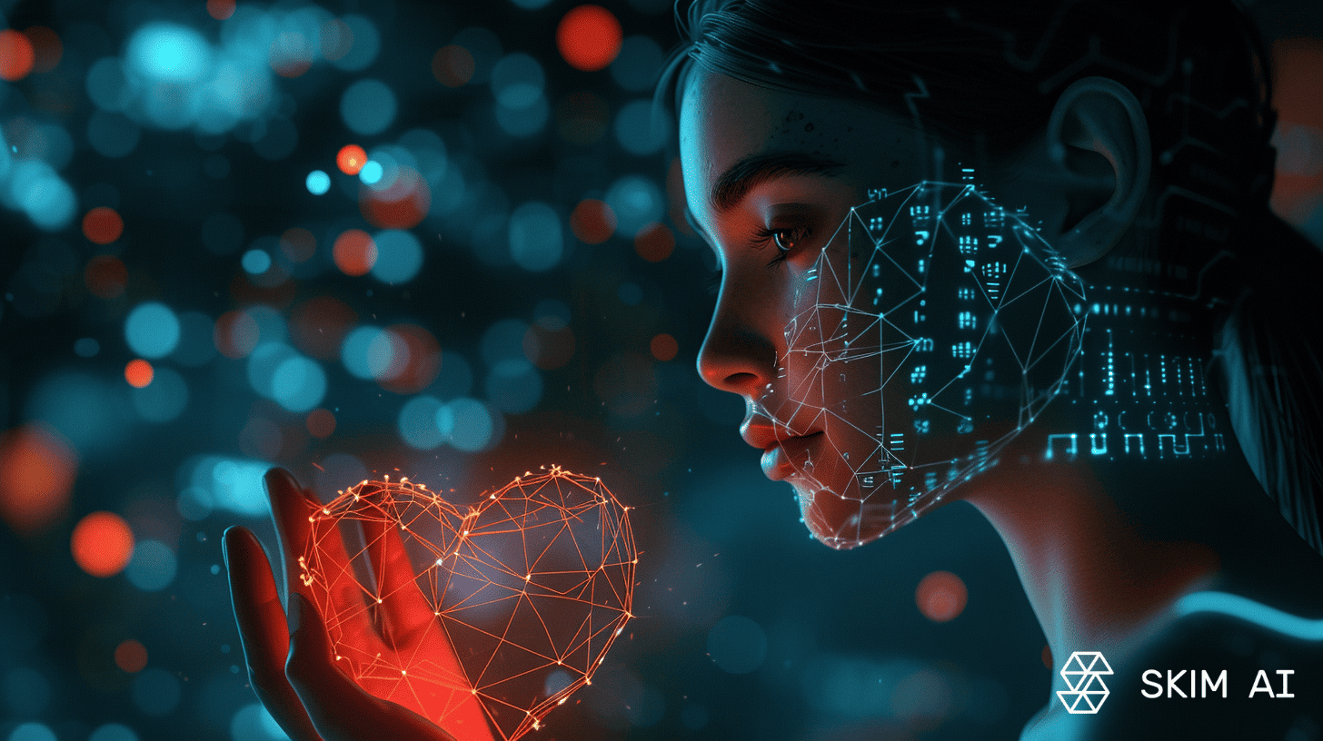 woman holding heart made of neural networks